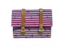 Load image into Gallery viewer, Pink stripes canvas and leather bicycle bag

