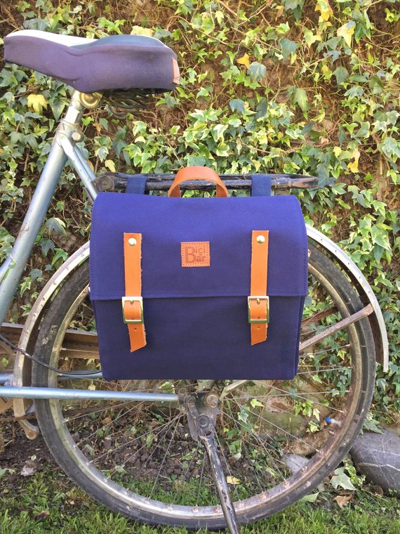 HOWARD -Blue Navy Pannier in canvas and leather
