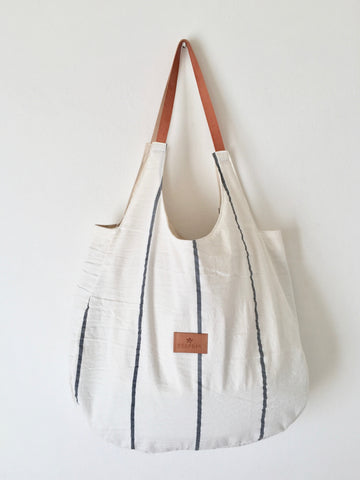 XXL Miramar Rustic cotton beach bag/ Wide Navy Stripes