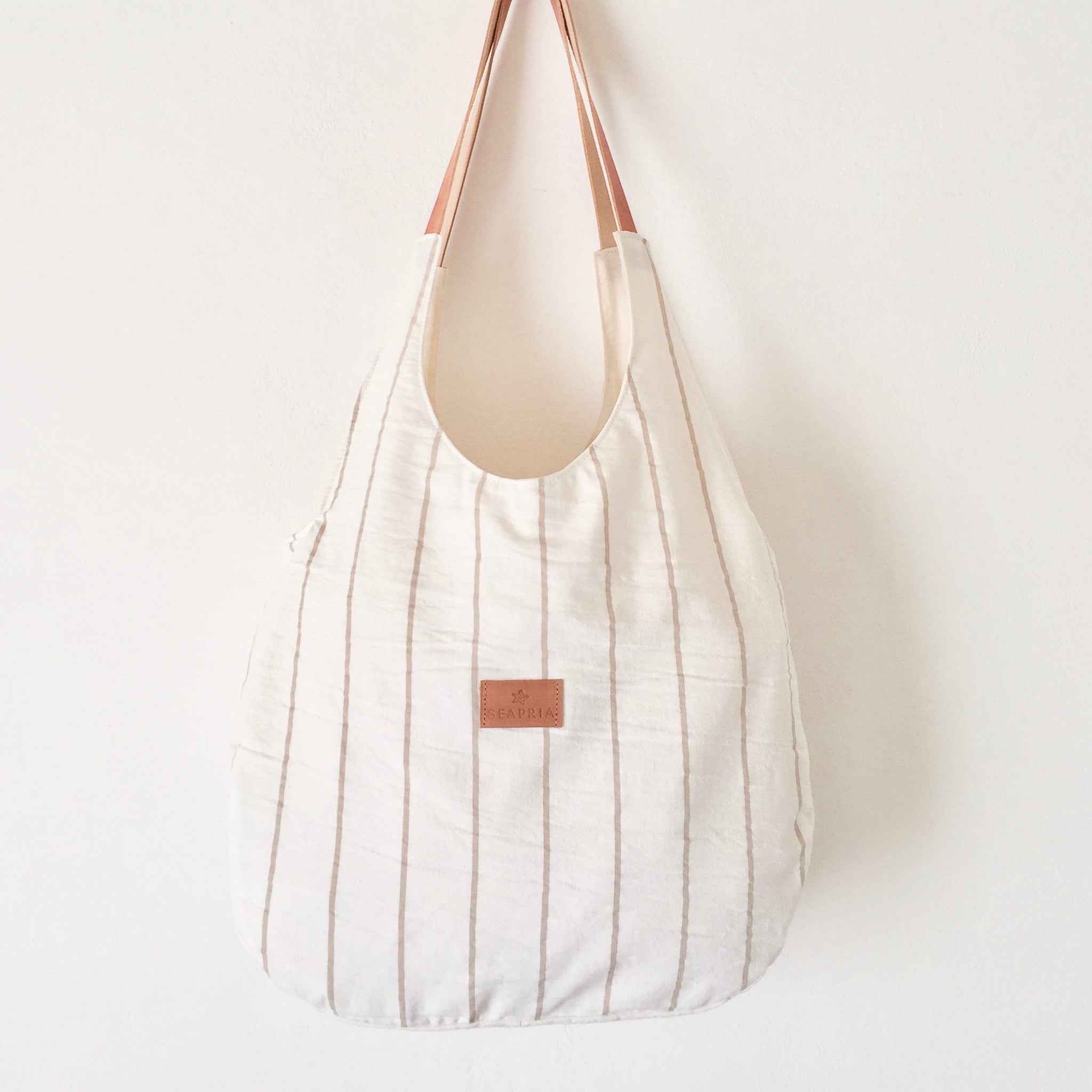 Miramar Rustic Cotton beach bag/ Beige stripes