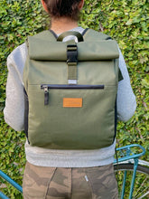 Load image into Gallery viewer, ROLL TOP - Waterproof backpack pannier green bicyclist
