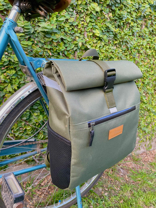 ROLL TOP - Waterproof backpack pannier green side picture